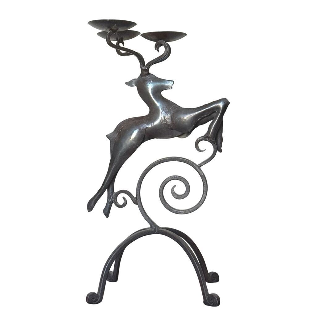 Pier 1 20" Wrought Iron Reindeer Candle Holder Candelabra Decorative Centerpiece
